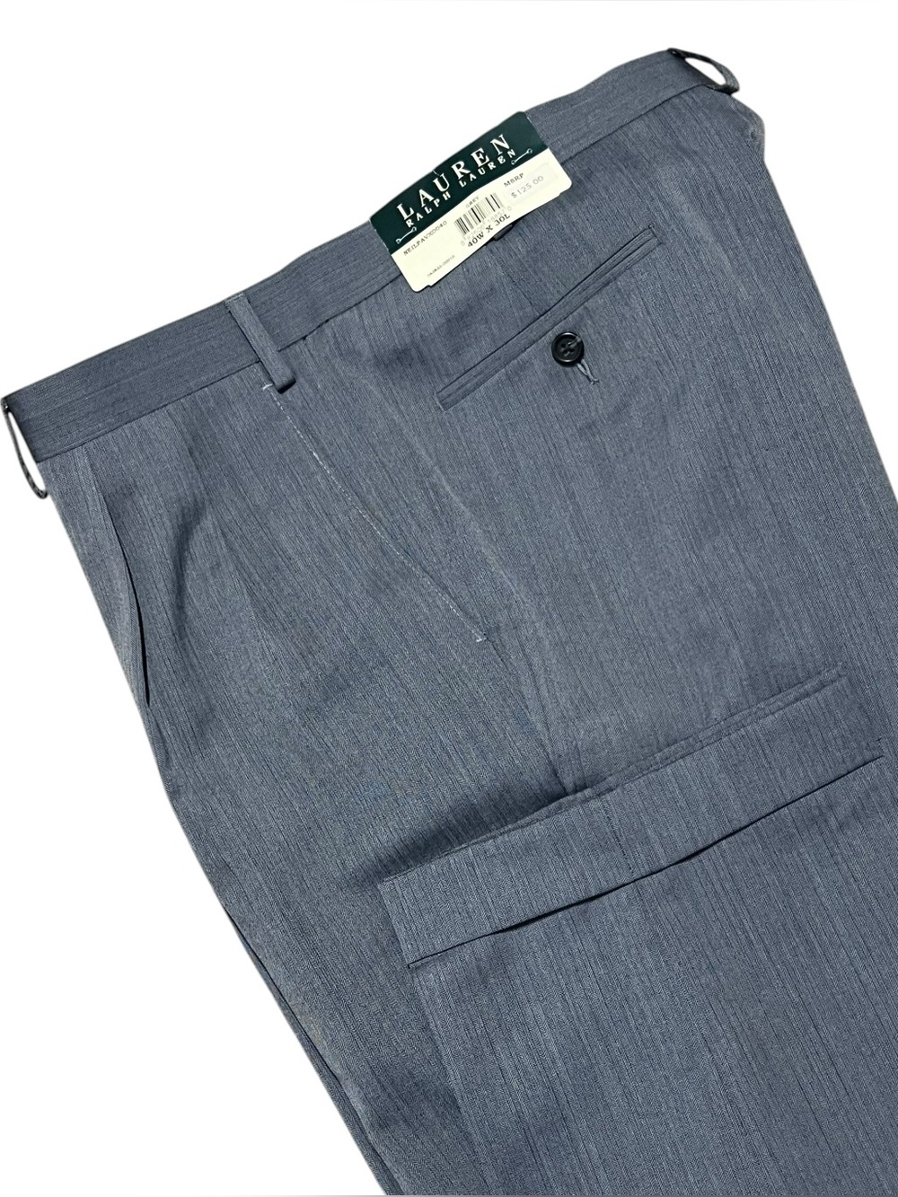 Lauren Ralph Lauren Dress Pants 40 x 30 Gray Herringbone Cuffs Pleats Old Money